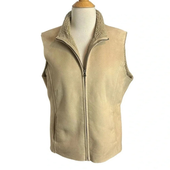 Lands' End 10/12 faux suede fleece lined cozy + warm vest - Picture 1 of 5